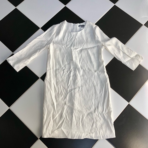 Vince Sheath Dress Textured Snake Print 3/4 Length Sleeves Mod Retro White sz 12 - Picture 3 of 11